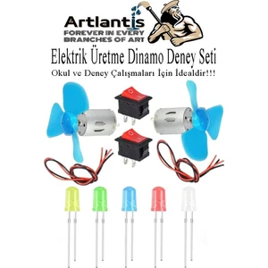 Dinamo Deney Seti 1 Paket Rüzgar Enerjisinden Elektrik Üretme Deney Seti Dinamo LED Ampul Açma Kapama Anahtarı Mantar