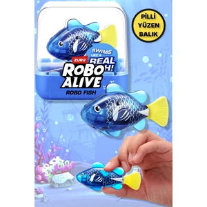 1.8 Metre Derine Dalan Suda Renk Değiştiren Yüzen Pilli Robo Alive Balık - 6.8 cm - 1 Adet - Mavi