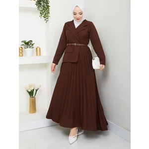 Pilise Detay Deri Kemerli Tesettür Elbise