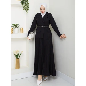 Pilise Detay Deri Kemerli Tesettür Elbise