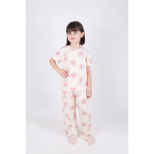 Kız Çocuk Pamuklu Kalpli Desenli Pijama Takımı