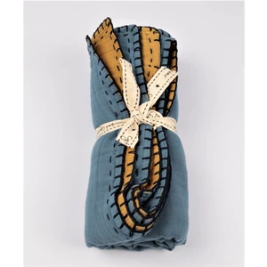 Müslin Çift Taraflı El İşili Bebek Battaniye (Yıkanmıştır) 100X100 cm Hardal İndigo