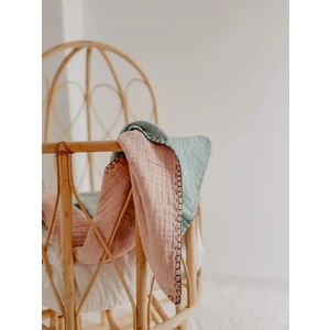 Müslin Çift Taraflı El İşili Bebek Battaniye (Yıkanmıştır) 100X100 cm Mint Pudra