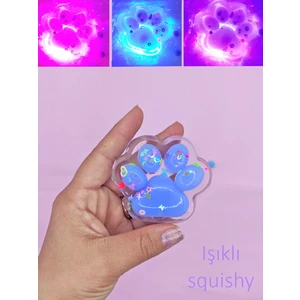 Işıklı Şeffaf Pati Squishy Pullu Yumuşacık 6 cm Pati Sukuşi - Mavi
