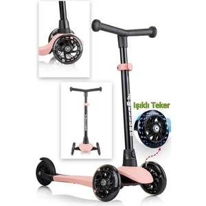 Wellgro Işıklı Scooter, 3 Tekerli Yükseklik Ayarlı Çocuk Scooter, Pembe