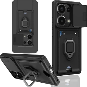 M.TK Moveteck Xiaomi Redmi Note 14S Kılıf Kamera Korumalı Sürgülü Yüzüklü Standlı Kartvizit Ip Askılı Zuma Silikon