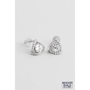 Mozanit Işıltısı 18 Ayar Beyaz Altın Kaplama Gümüş Küpe