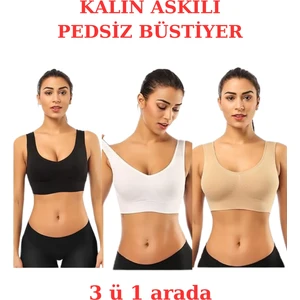 3'lü Paket Göğüs Toparlayıcı Kalın Askılı Pedsiz Sütyen Korse Spor Sütyen Büstiyer Yarım Atlet