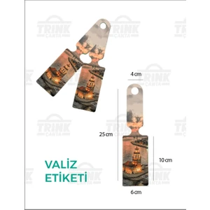 TRİNK ÇANTA Desenli Silikon Valiz ve Bavul  Bagaj   Isimlikli Etiket  * 2 Adet * KIZ KULESİ