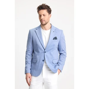 Feniks Erkek Mavi Slim Fit Mono Yaka Pamuk Karışımlı Likralı Spor Blazer Ceket