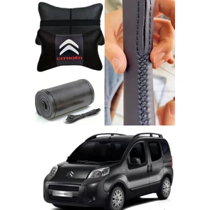 Citroën Nemo Direksiyon Kılıfı Dikmeli Düz Deri Ultra Esnek Ithal & 2'li Boyun Yastığı