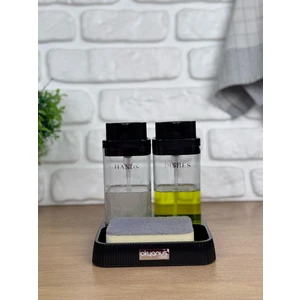 Okyanus Home Siyah Deluxe Kare Standlı Şeffaf Sıvı Sabunluk ve Deterjanlık