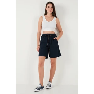 Pamuklu Relaxed Fit Yüksek Bel Cepli Mini Şort Bayan Şort 668YP5384