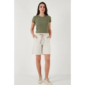 Pamuklu Relaxed Fit Yüksek Bel Cepli Mini Şort Bayan Şort 668YP5384