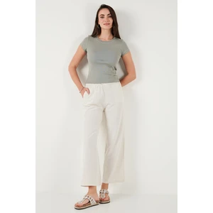 Keten Karışımlı Regular Fit Normal Bel Geniş Paça Pantolon Bayan Pantolon 5866030