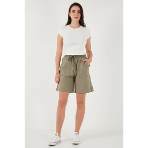 Pamuklu Relaxed Fit Yüksek Bel Cepli Mini Şort Bayan Şort 668YP5384