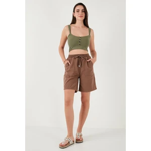 Pamuklu Relaxed Fit Yüksek Bel Cepli Mini Şort Bayan Şort 668YP5384