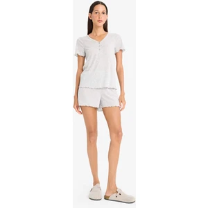 Regular Fit Pijama Takımı Kısa Kollu Ribana Üst Beli Lastikli Şort-Fall in Love E9832AX25SM