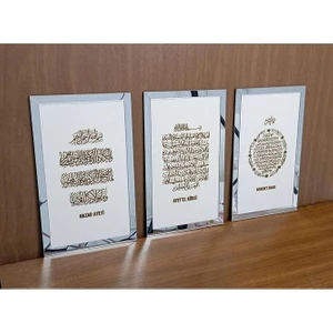 3lü Dua Seti (Bereket,ayetel Kürsi,nazar Duaları) Gümüş Pleksi - Salon Oturma Odası Için Dini Tablo