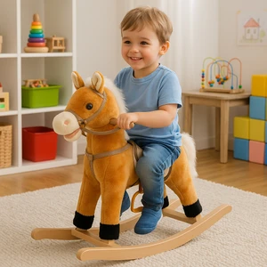 Unicorn Sallanan At | Ahşap Ayaklı Müzikli 65 cm | Çocuklar Için Yumuşak ve Güvenli Eğlence