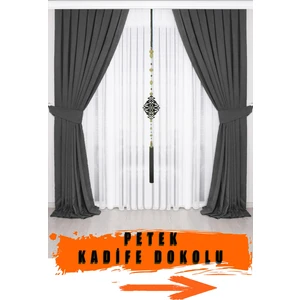 Antrasit Gri Kadifemsi Kumaş Pileli Fon Perde Petek Dokulu Yüksek Kalite Tek Kanat