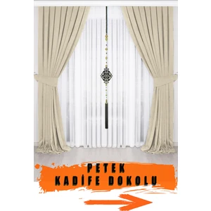 Bej Kadifemsi Kumaş Pileli Fon Perde Petek Dokulu Yüksek Kalite Tek Kanat