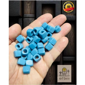 Flea Market 15 Adet El Yapımı Kare Cam Boncuk - Kolye Ucu , Halhal Ucu  - ( 1cm x 1cm Kare )