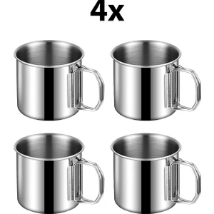 4 Adet Çelik 250 Ml. Katlanır Kulp Kahve Kamp Bardağı Fincanı Mt163-4