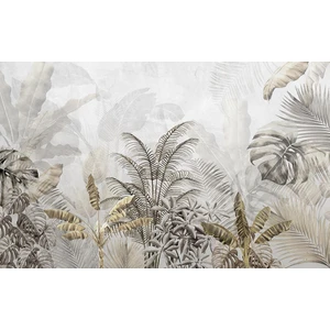 Krem Gold Tropikal Yapraklar ve Ağaçlar Duvar Kağıdı