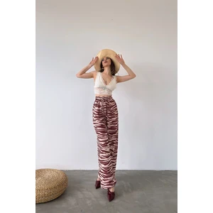 NL Desenli Belden Lastikli Kadın Pantalon