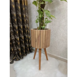Ahşap Ayaklı Saksı Sepeti Halat Saksı Hasır Saksı