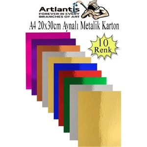 Metalik Aynalı Fon Kartonu A4 10 Renk 20X30 cm 1 Paket Okul Sınıf Dekoratif Pırıltılı Folyo Kağıt