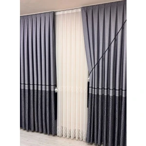 Ufuk Perde Pano Fon Zincir Lacivert-Gri (Tek Kanat)