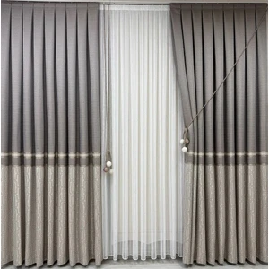 Ufuk Perde Pano Fon Zincir Krem-Cappuccino-Gold (Tek Kanat)