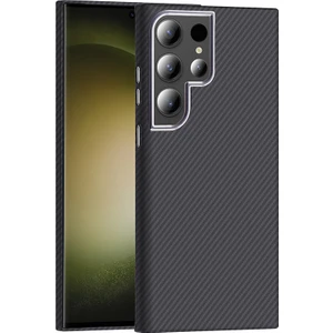 Samsung Galaxy S24 Ultra Kılıf M-Safe Şarj Özellikli Karbon Fiber Görünümlü Otnv Gros Kapak - Siyah