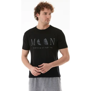 Moon Yazı ve Ay Baskılı Bisiklet Yaka Tişört