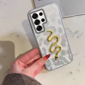 Samsung Galaxy S23 Ultra Uyumlu Kılıf Zebana Golden Serpent Silikon Kılıf Gri