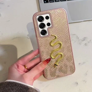 Samsung Galaxy S24 Ultra Uyumlu Kılıf Zebana Golden Serpent Silikon Kılıf Rose Gold