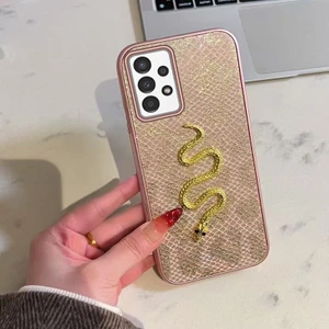 Samsung Galaxy A32 Uyumlu Kılıf Zebana Golden Serpent Silikon Kılıf Rose Gold