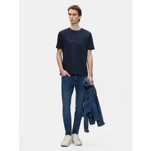 Erkek Kısa Kollu Sıfır Yaka Sıgn Baskılı Regular Lacivert T-shırt