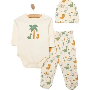 Hellobaby Ayıcık Baskılı Yenidoğan Uni Body-Patikli Alt-Şapka Unisex