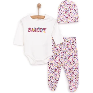 Hellobaby Kalp Baskılı Yenidoğan Kız Body-Patikli Alt-Şapka Kız Bebek