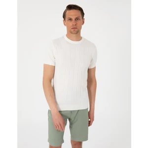 Pierre Cardin Erkek Ekru Slim Fit %100 Pamuk Bisiklet Yaka Triko Tişört 50307312-VR019