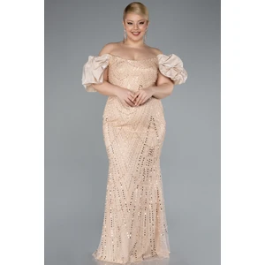 Kısa Kol Boncuklu Uzun Büyük Beden Abiye ABU4788