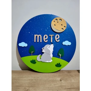 HanArt Craft Kişiye Özel Tasarlanabilir Kurt Ay Temalı Ahşap Bebek Hastane Odası Kapı Süsü