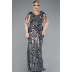 Kısa Kol V Yaka Uzun Pul Payet Büyük Beden Abiye ABU4821