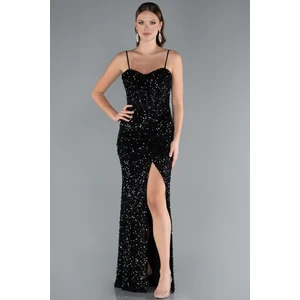 Yırtmaçlı Göğüs Drapeli Uzun Pullu Abiye Elbise ABU4842