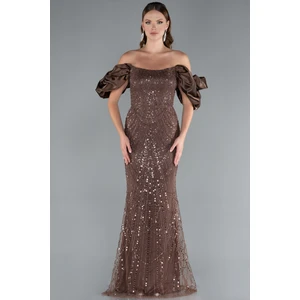 Kısa Kol Boncuklu Uzun Büyük Beden Abiye ABU4788