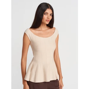 10741 Kayık Yaka Volanlı Triko Bluz-Taş