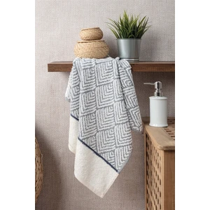 Geometrik Desenli Zemini Renkli Bambu El Havlusu - 50x90 cm - İndigo